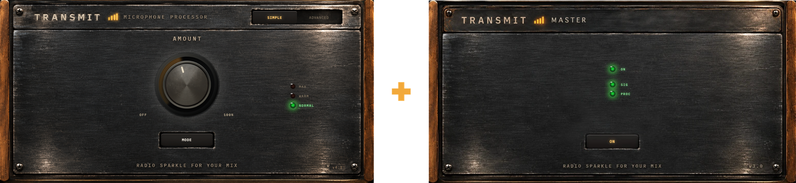 The TRANSMIT SIMPLE panel and the TRANSMIT Master panel, side by side